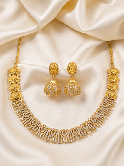 Gold Plated American Diamond Temple Jewellery Set
