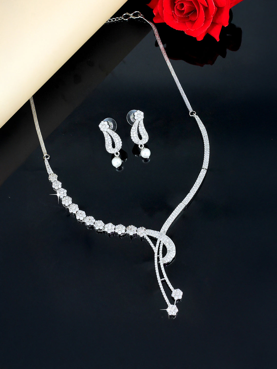 American Diamond Y-Shaped Designer Jewellery Set