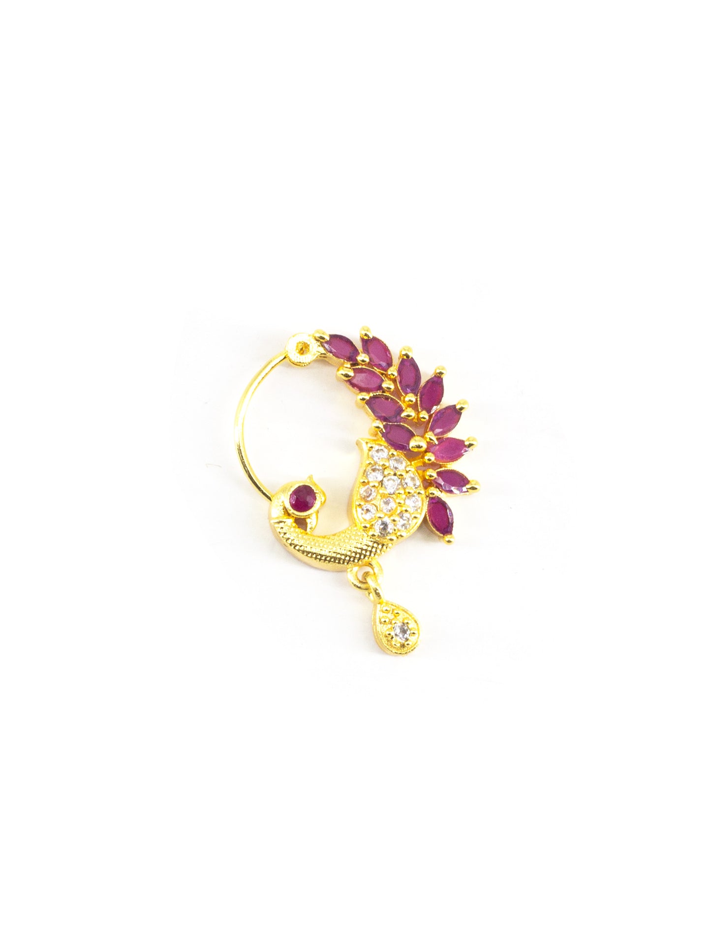 Gold Plated American Dimaond Peacock Drop Nose Ring