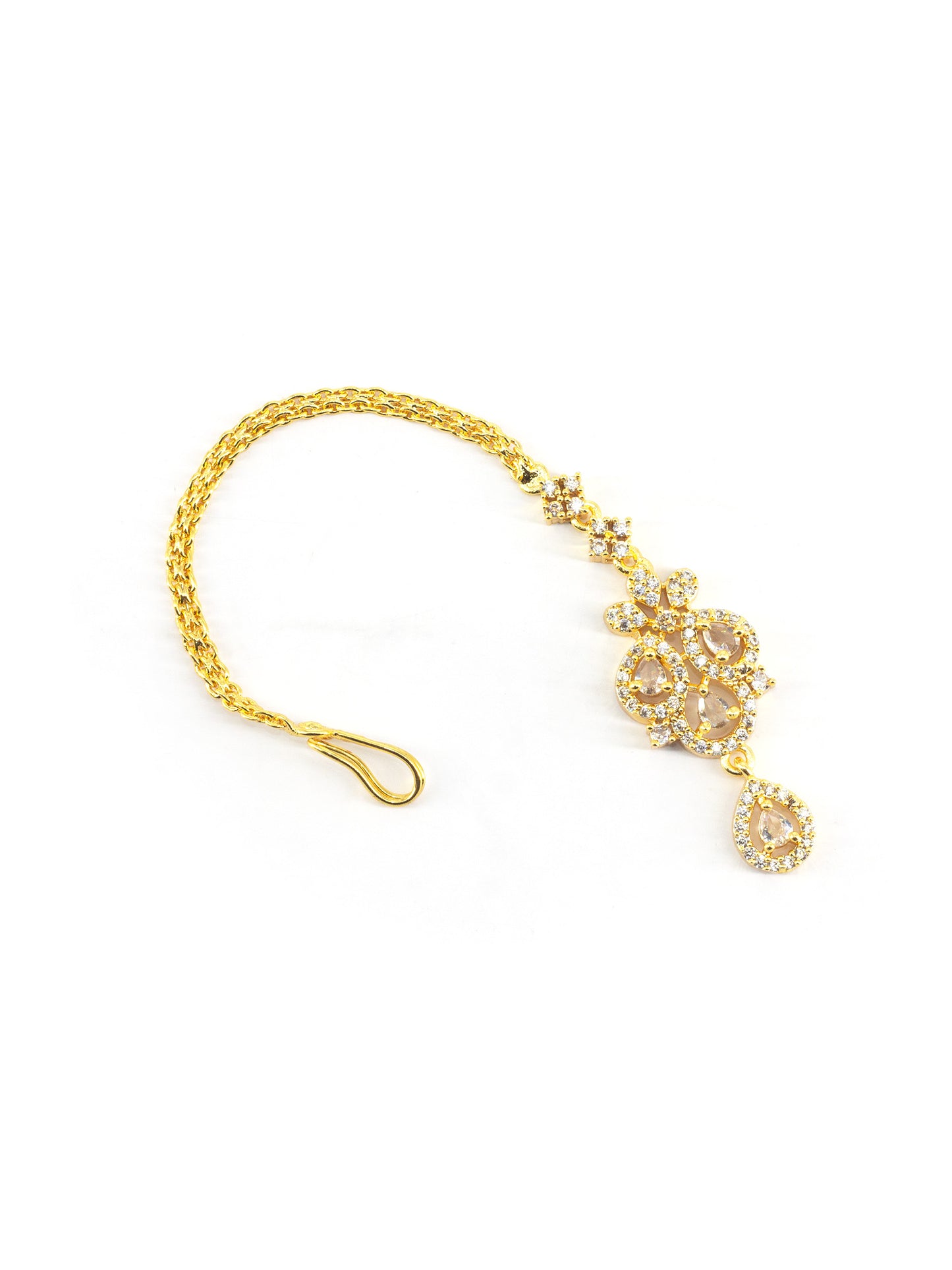 Gold Plated Drop AD Maang Tikka for Women