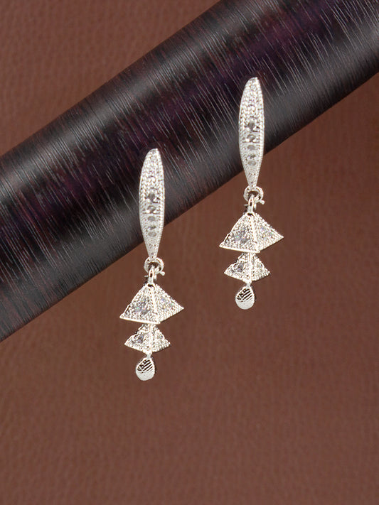 Silver Plated American Diamond Tringle Layered Drop Earring.