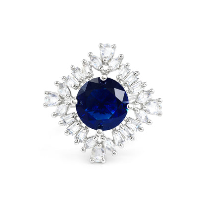 Silver Plated Blue AD Finger Ring for Women