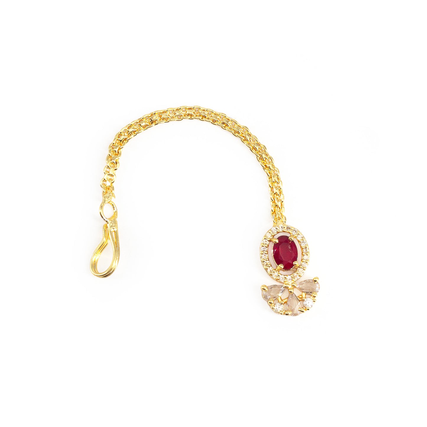 Gold Plated Red AD Maang Tikka for Women