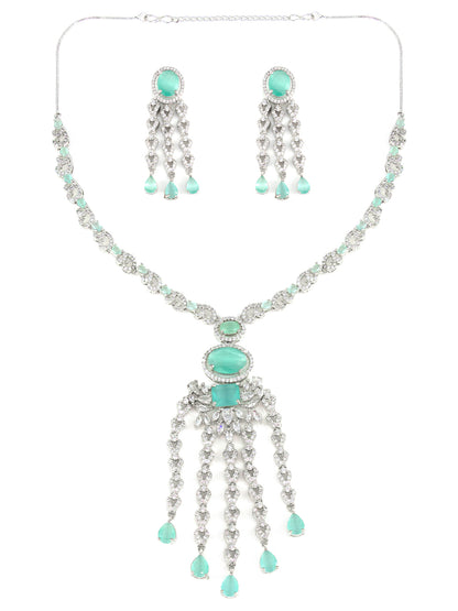 Silver Plated Mint Green AD Designer Jewellery Set