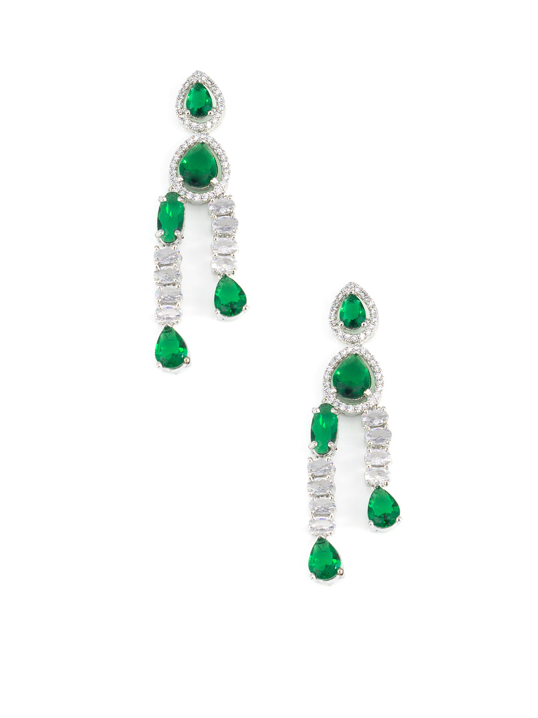 Silver Plated Green AD Designer 2 Layer Cocktail Jewellery Set