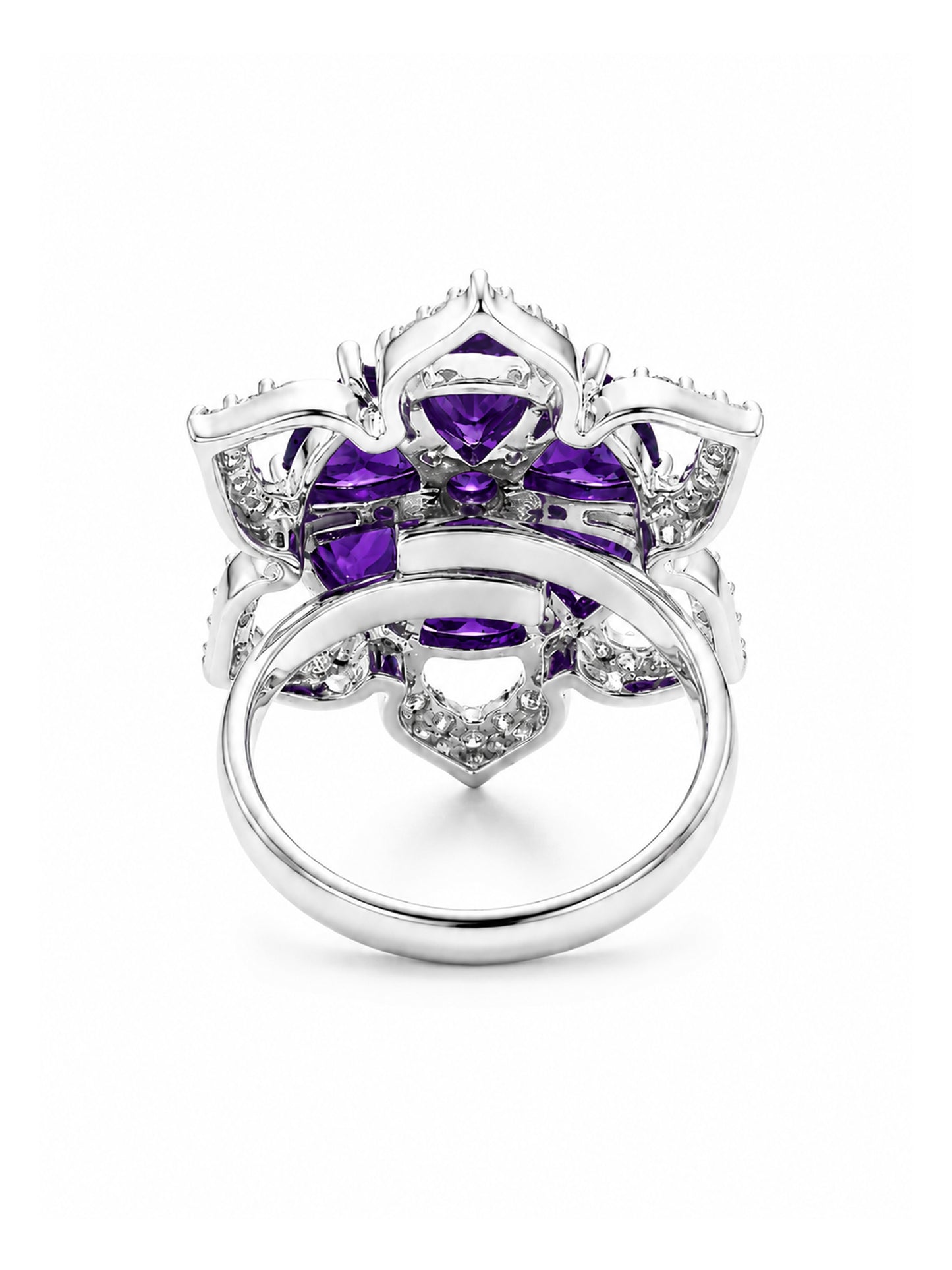 Rhodium Plated Purple AD Floral Finger Ring for Women