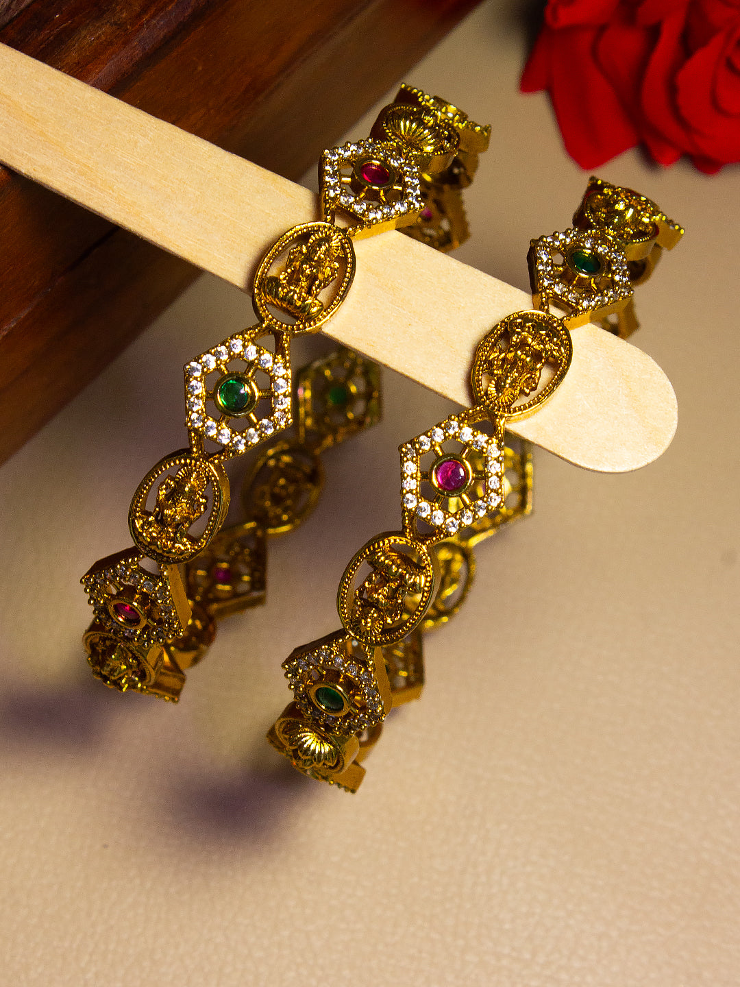 Set Of 2 Gold-Plated American Diamond Studded Bangles
