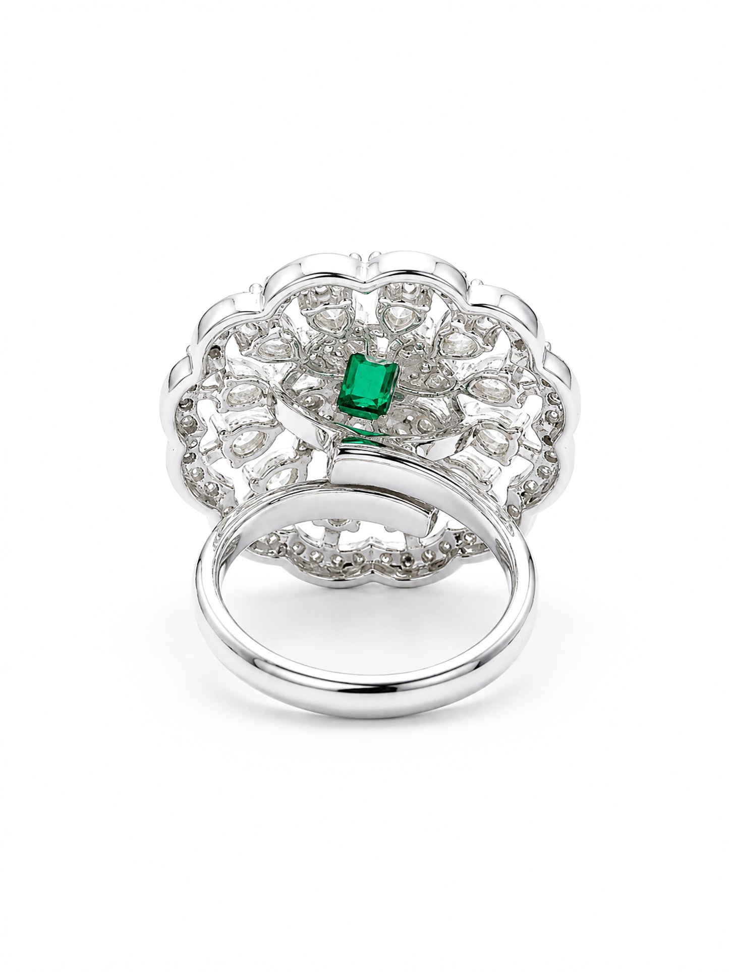 Rhodium Plated Green AD Finger Ring for Women