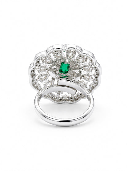 Rhodium Plated Green AD Finger Ring for Women