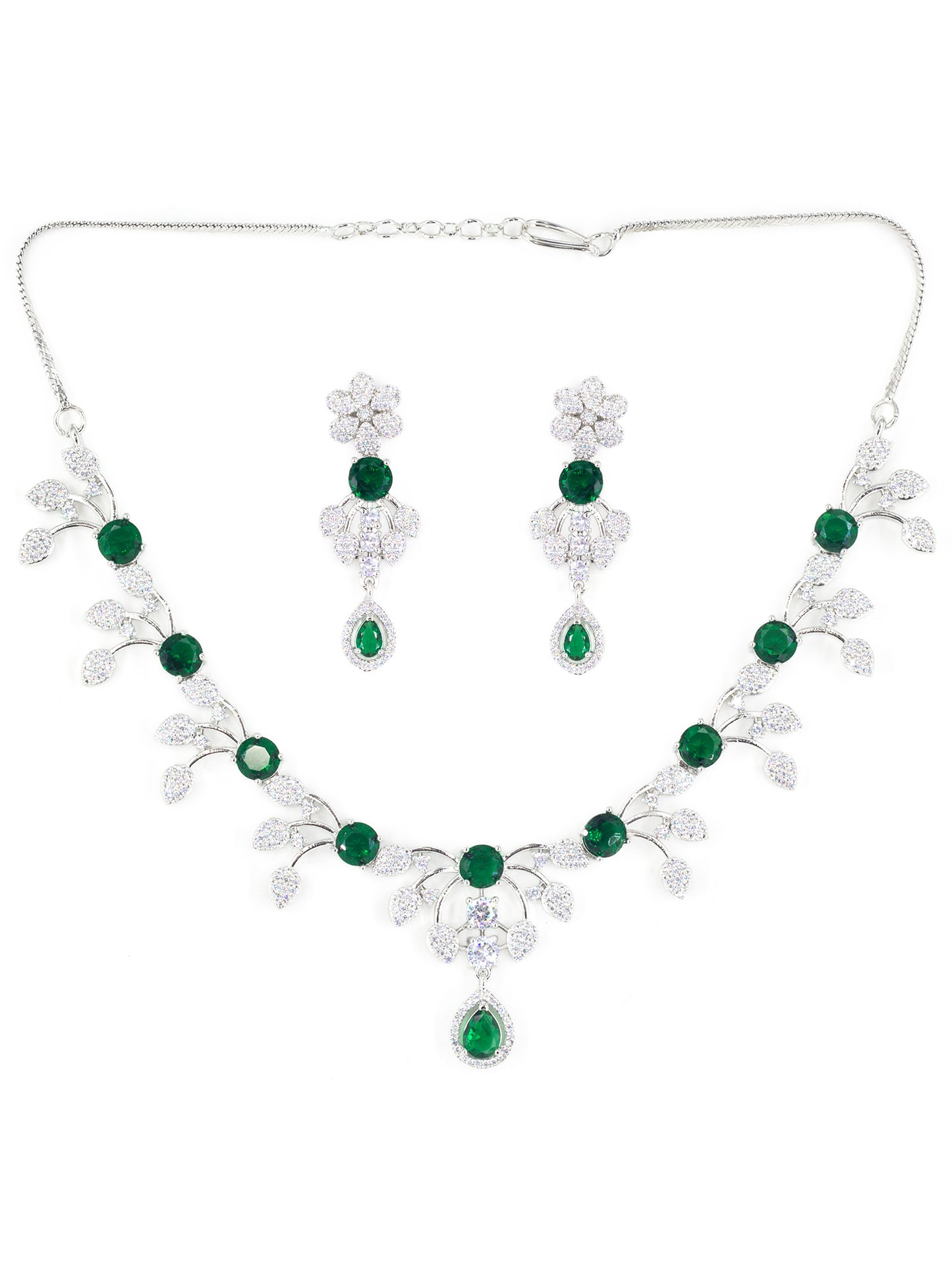Silver Plated Green AD Designer Jewellery Set for Women