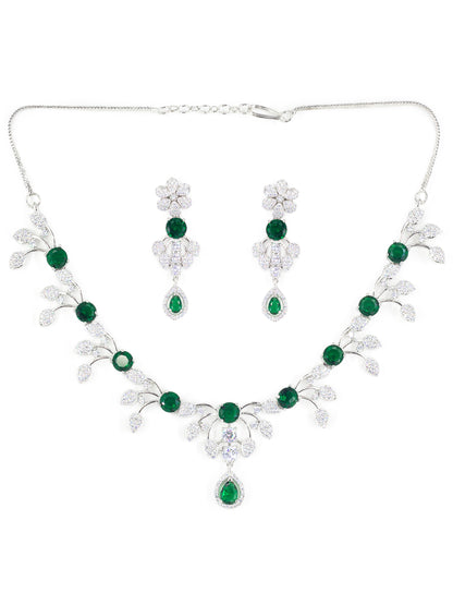 Silver Plated Green AD Designer Jewellery Set for Women