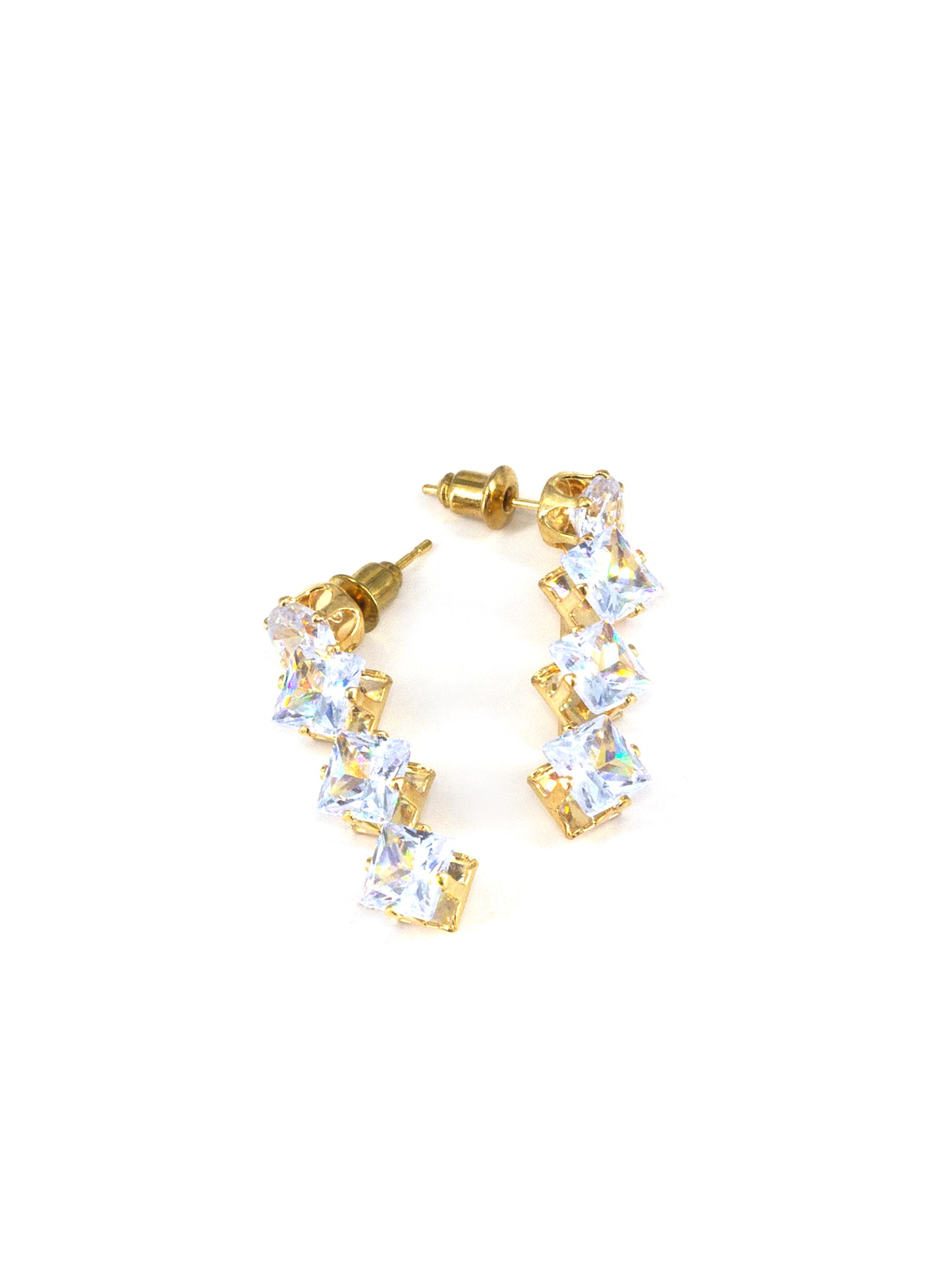 Gold Plated White AD Square Drop Earring for Women