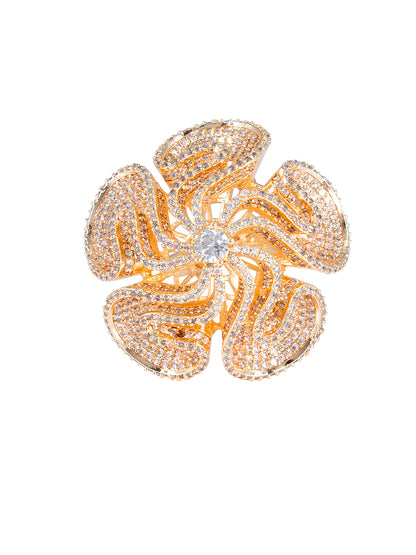 Rose Gold Plated AD Floral Cocktail Adjustable Ring