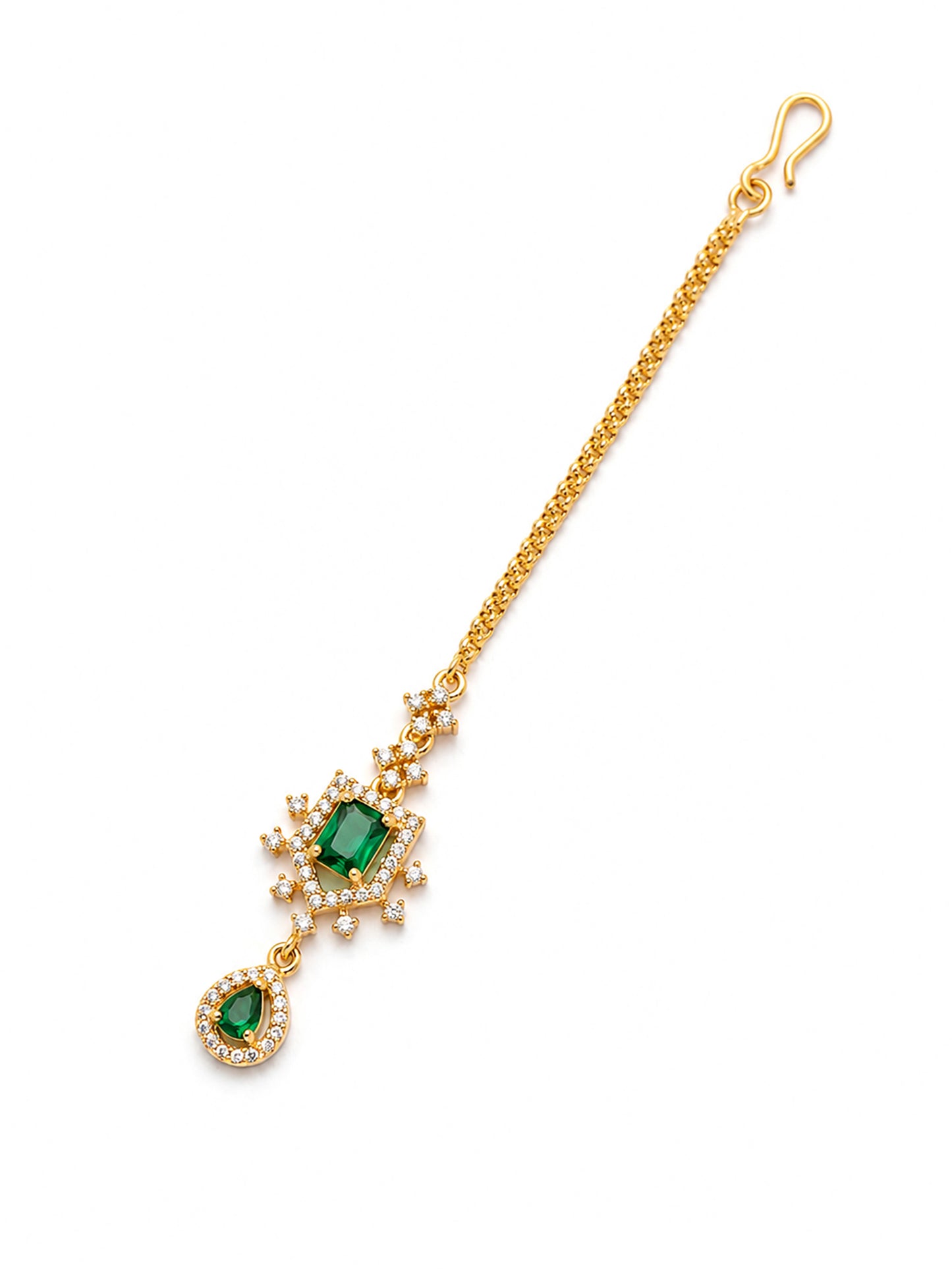 Gold Plated Green AD Maang Tikka for Women