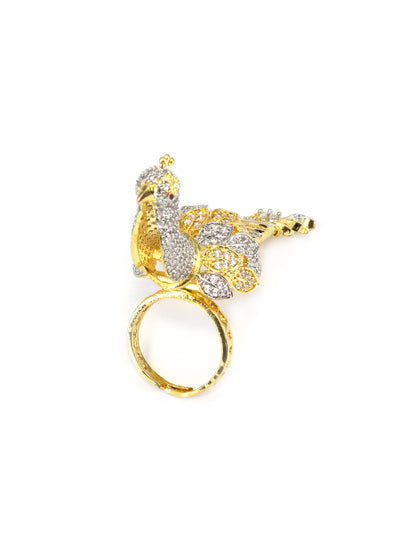 Gold Plated Peacock AD Adjustable Finger Ring for Women