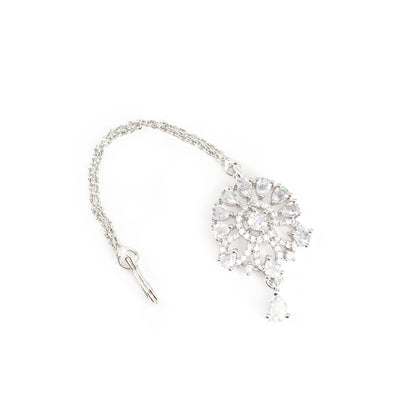 Silver Plated AD Maang Tikka for Women