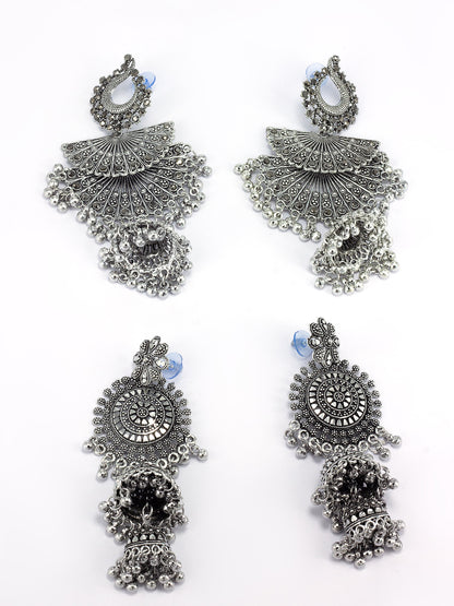 Pack of 2 Silver Oxidised Jhumka Earrings