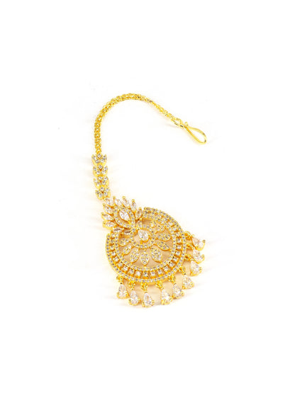 Gold Plated White American Diamond Maang Tikka for Women