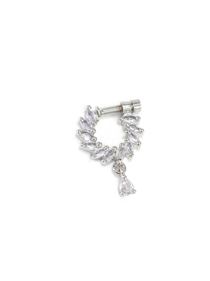 Rhodium Plated American Dimaond Drop Nose Ring