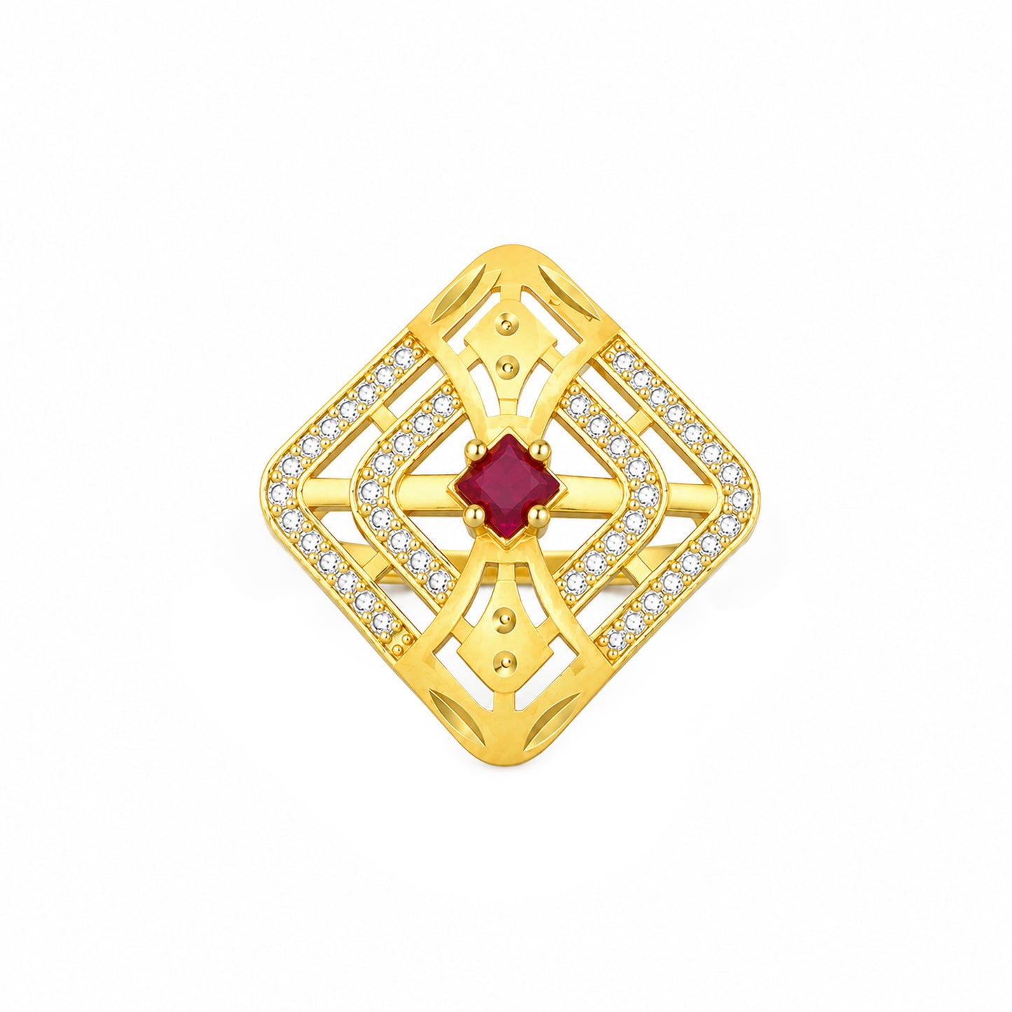 Gold Plated Anti Tarnish Red AD Finger Ring for Women