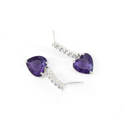 Silver Plated Purple Heart AD Drop Earrings for Women