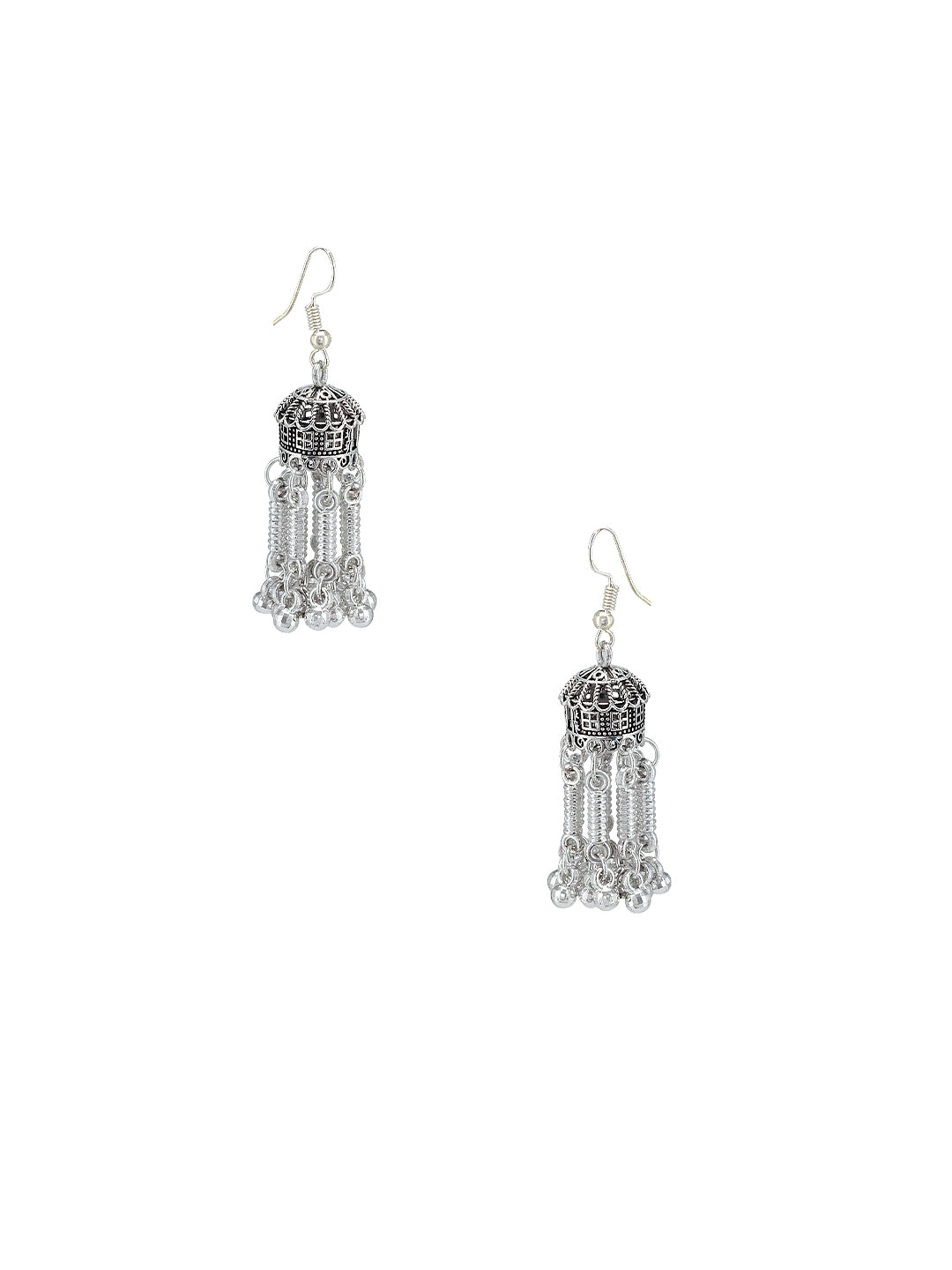 Silver Oxidized Hut Shaped Drop Earrings