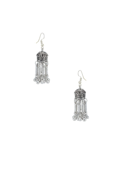Silver Oxidized Hut Shaped Drop Earrings