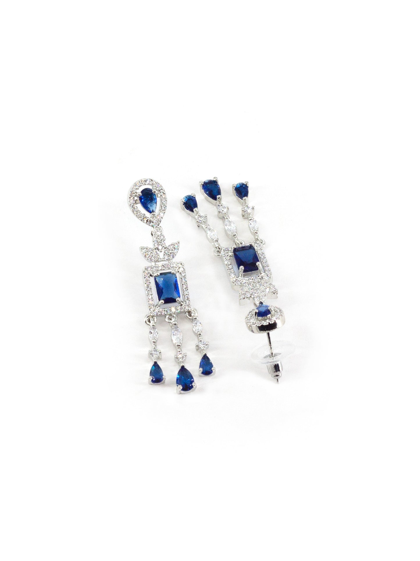 Silver Plated Blue AD Studded Jewellery Set