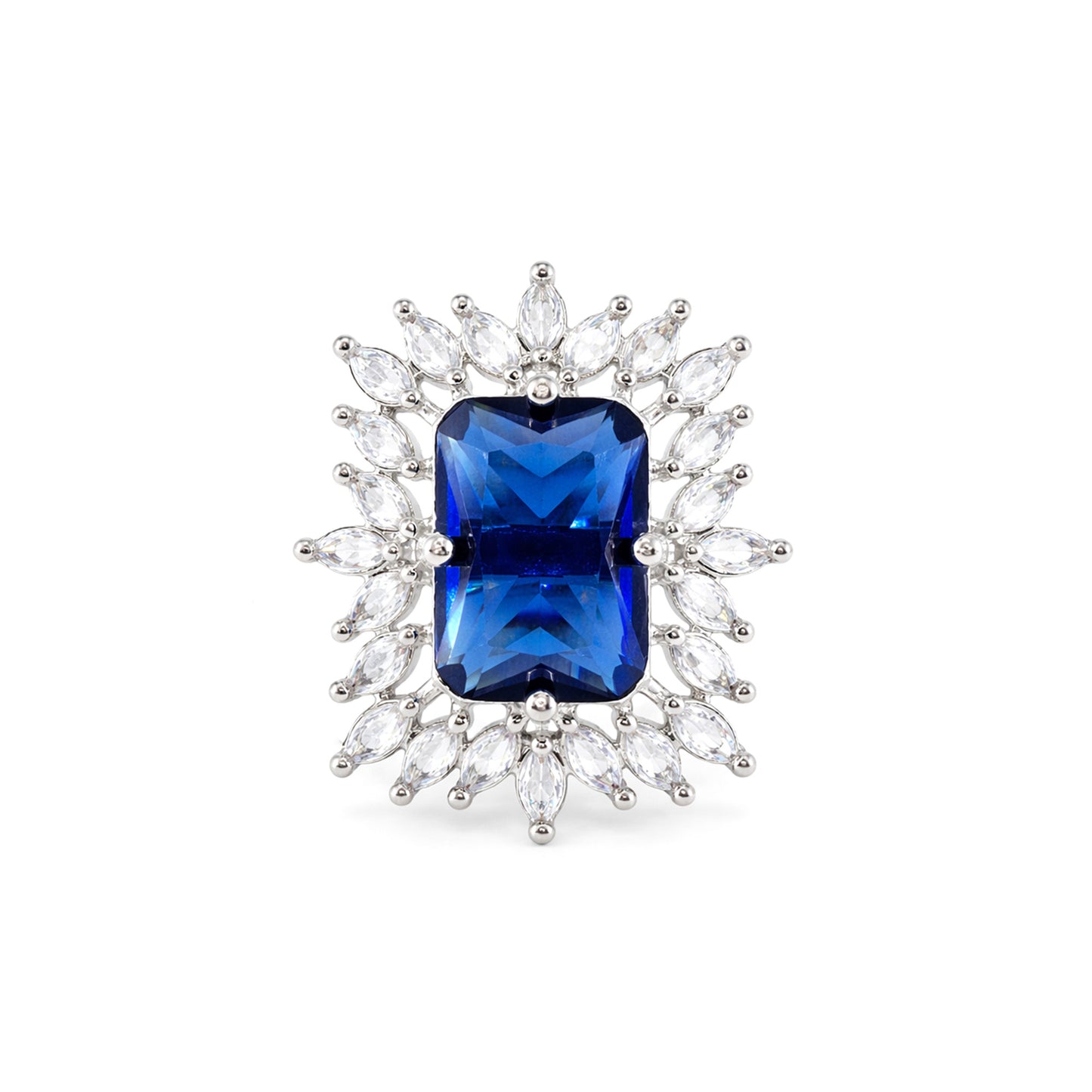 Silver Plated Blue AD Finger Ring for Women
