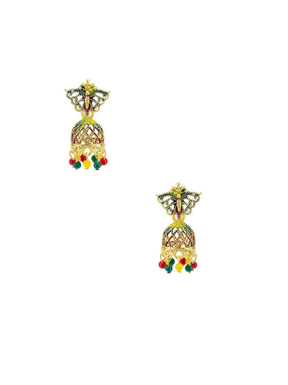 Gold Plated Butterfly Multi Color Artificial Beaded Jhumki Earrings