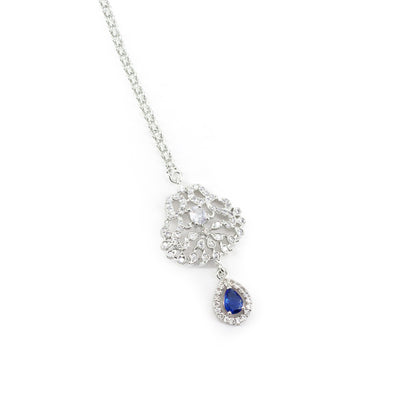 Rhodium Plated Blue AD Maang Tikka for Women