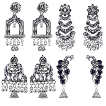 Set of 4 Floral, Peacock & Elephant Jhumki Earrings
