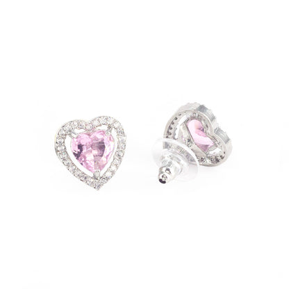 Silver Plated Pink AD Heart Studs for Women