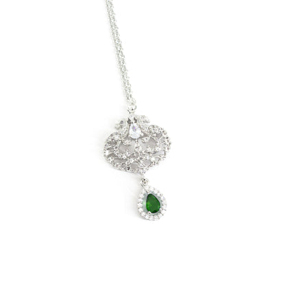 Silver Plated Green AD Peacock Maang Tikka for Women