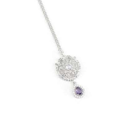 Silver Plated Purple AD Ethnic Maang Tikka for Women