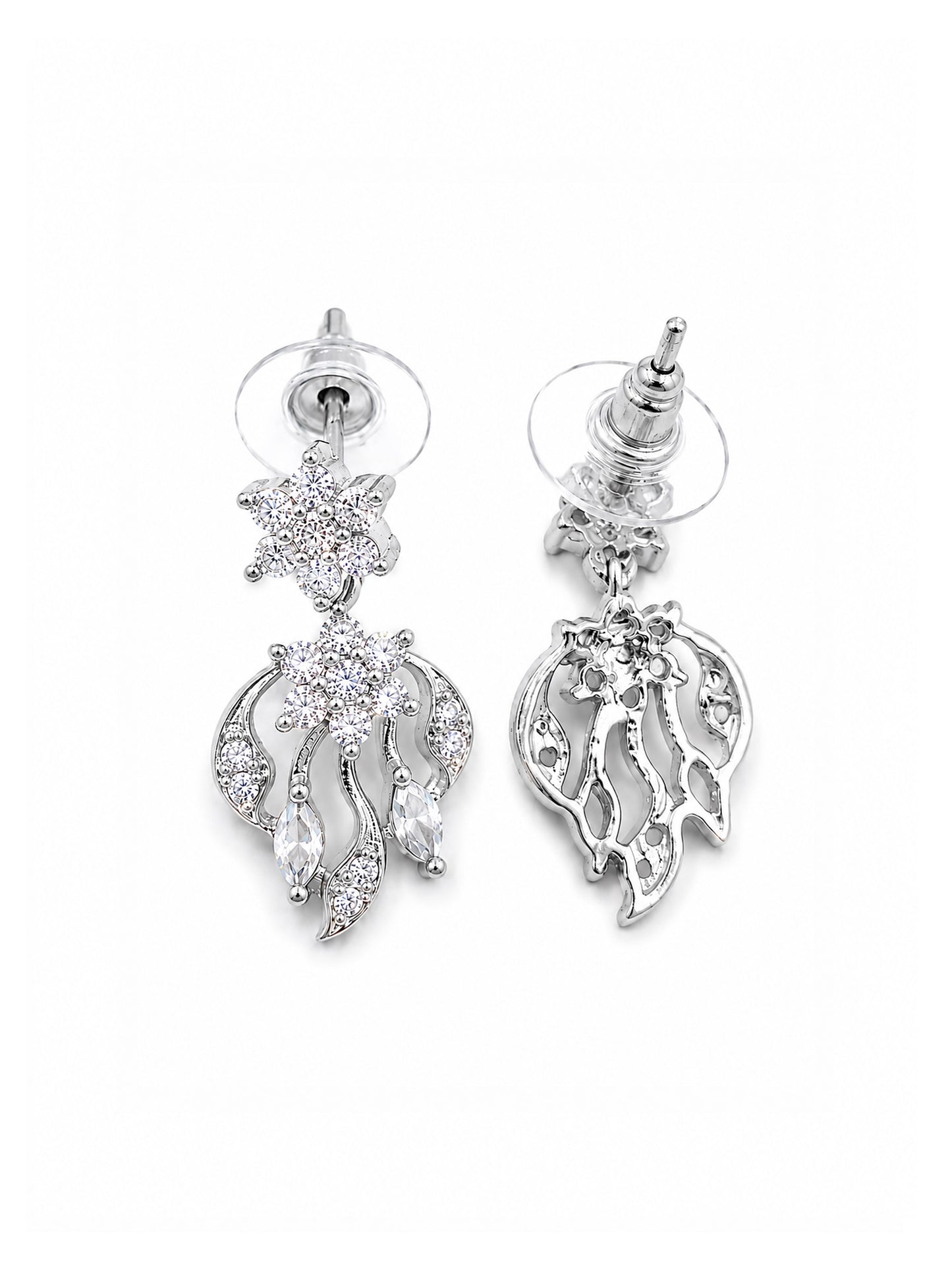 Silver Plated AD Floral Jewellery Set for Women