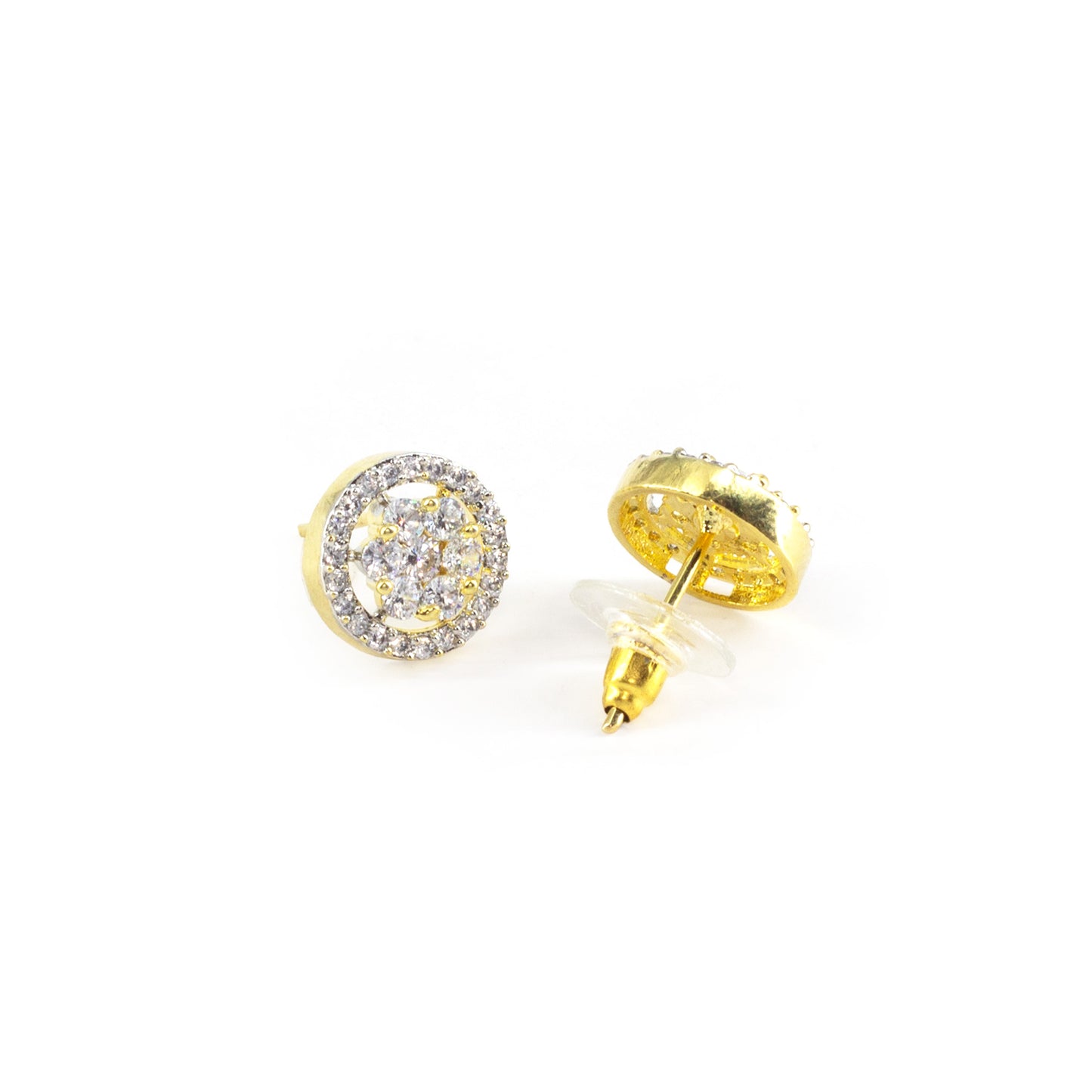 Gold Plated AD Round Stud Earring for Women