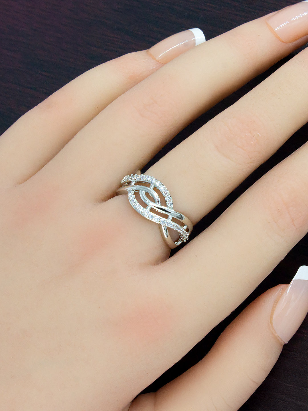 Silver Plated AD Minimal Band Adjustable Ring