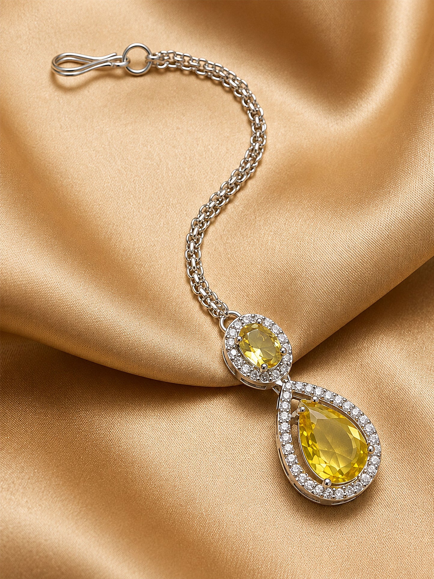 Silver Plated Yellow AD Maang Tikka for Women