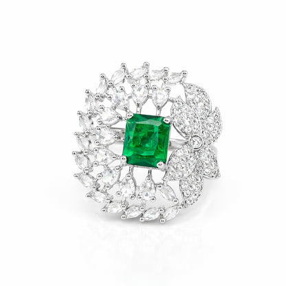 Silver Plated Green AD Finger Ring for Women