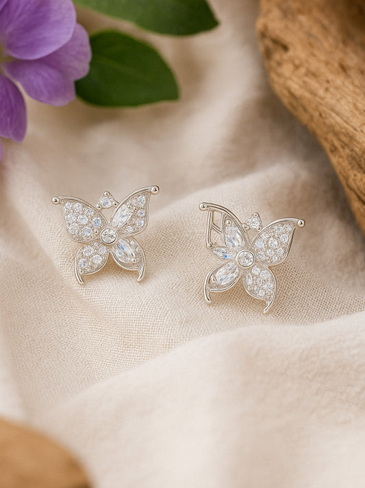 Silver Plated Butterfly Stud Earrings For Women