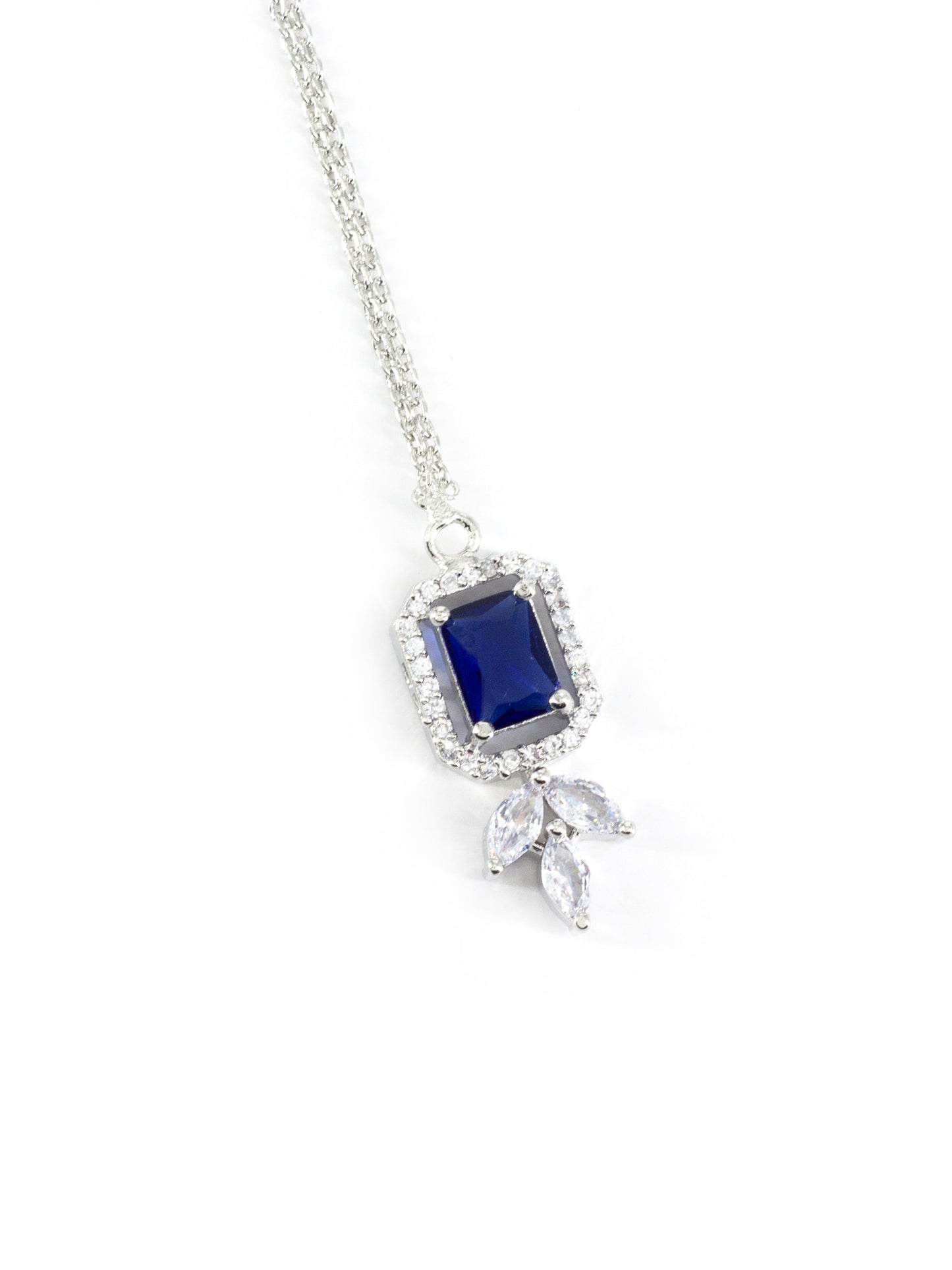 Rhodium Plated Blue AD Maang Tikka