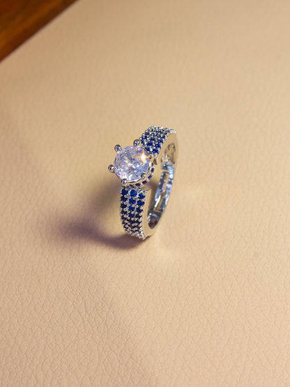 Silver-Plated American-Diamond Studded Adjustable Finger Ring