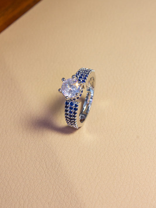 Silver-Plated American-Diamond Studded Adjustable Finger Ring