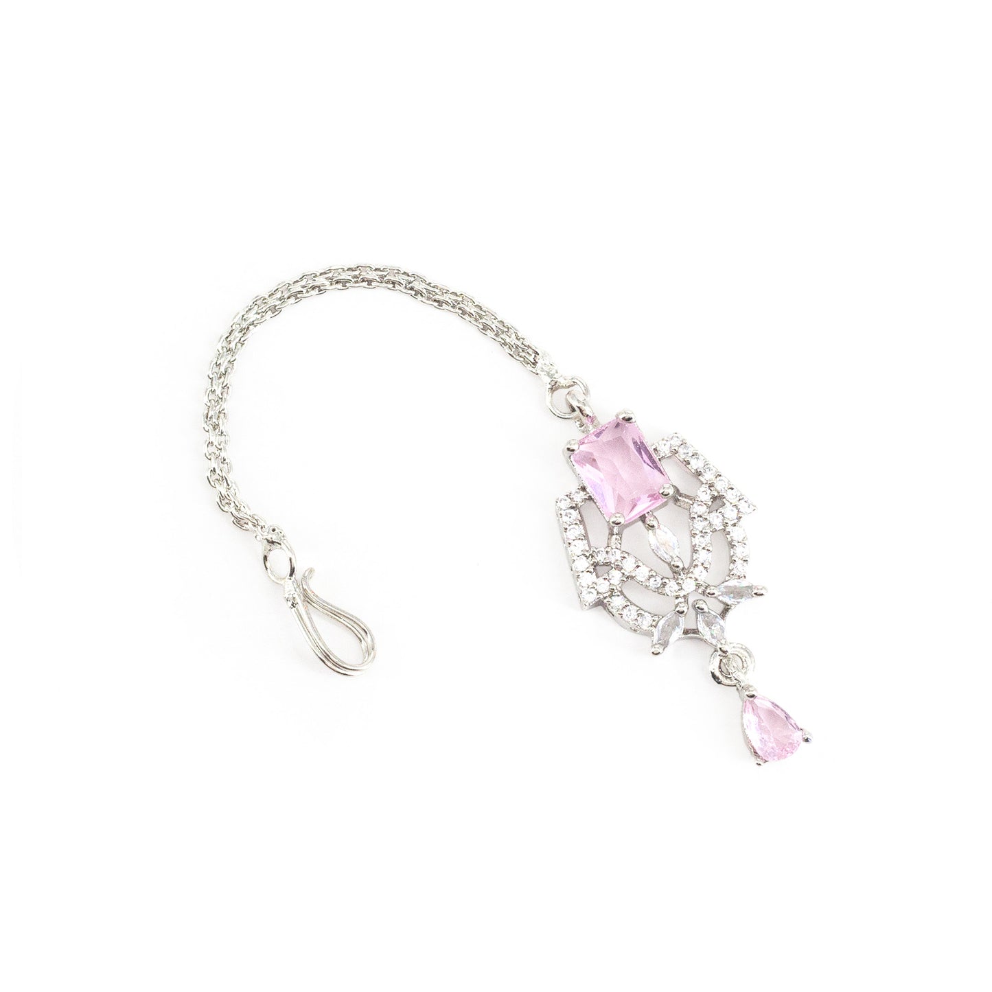 Silver Plated Pink AD Maang Tikka for Women