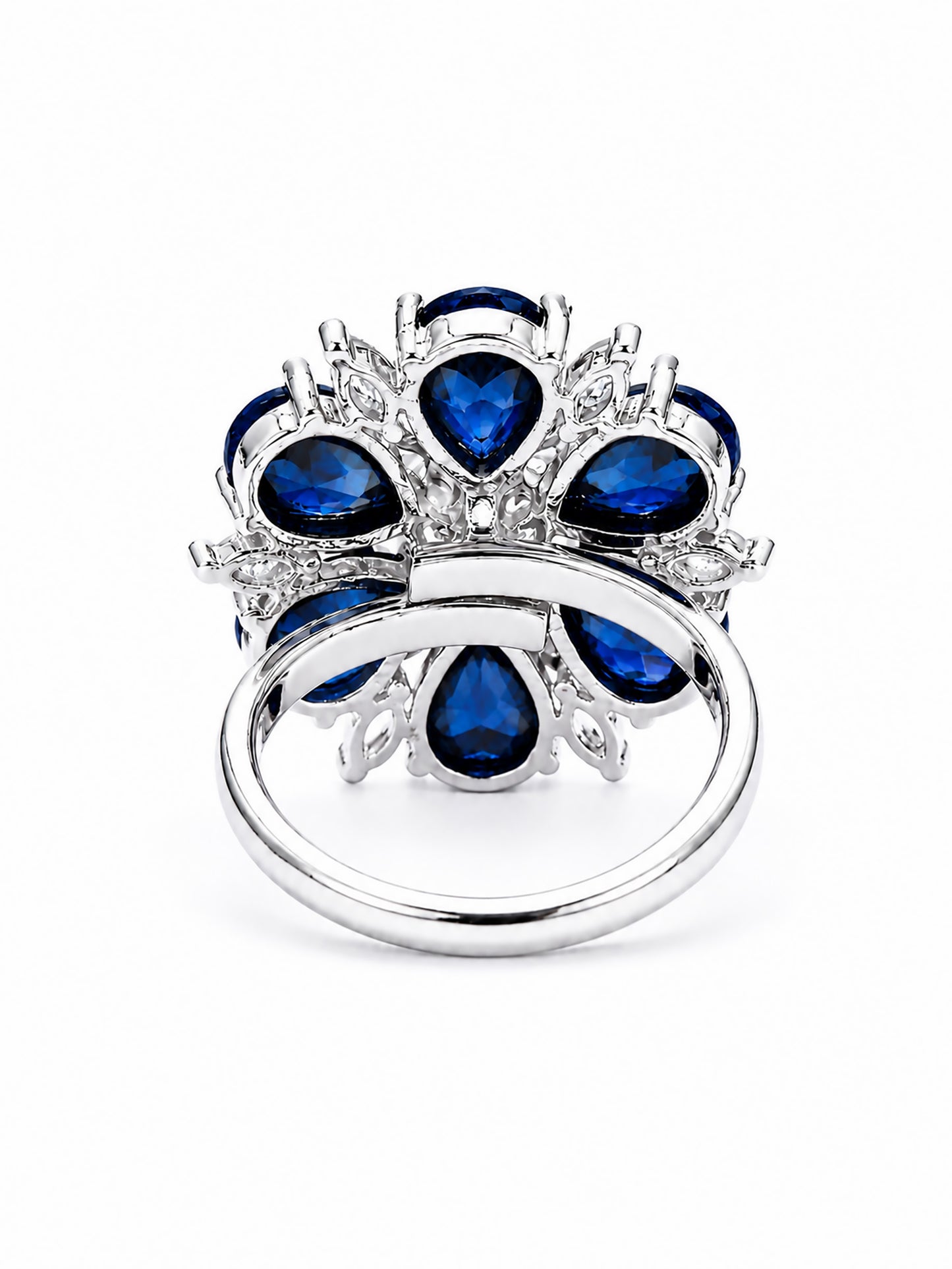 Rhodium Plated Blue AD Finger Ring for Women