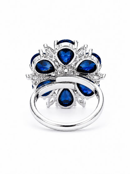 Rhodium Plated Blue AD Finger Ring for Women