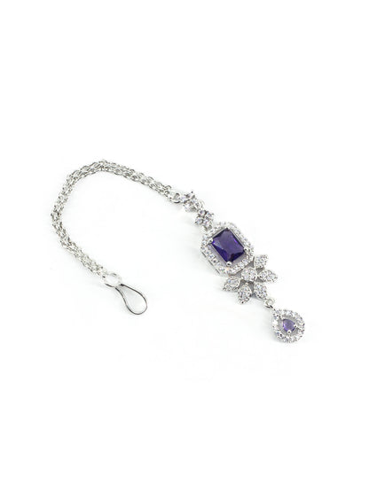 Silver Plated Purple AD Floral Maang Tikka for Women