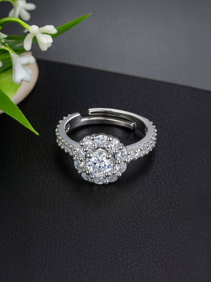 Silver Plated American Diamond Circular Adjustable Ring for Women