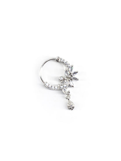 Silver Plated White AD Drop Nose Ring for Women